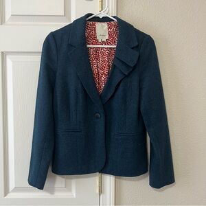Elevenses Anthropologie Wool Blend Blazer Dark Teal/Navy Size 8